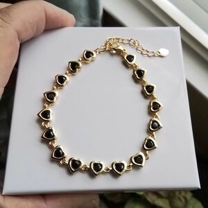 Gold Plated and Black CZ Heart Bracelet